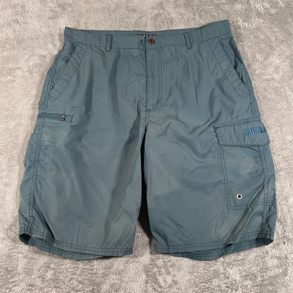 KAHALA Men's Cargo‎ Shorts Size 34 Blue Green Hawaiian Casual Summer